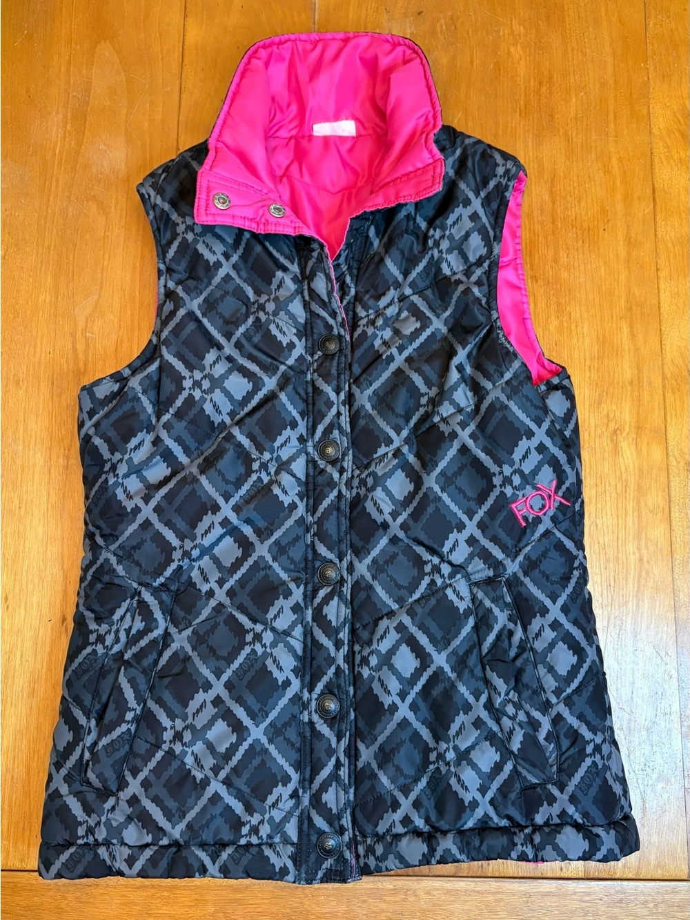 Fox Racing Reversible Puffer Vest Pink Plaid Y2K Motocross Moto Streetwear